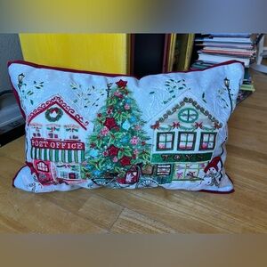 Pier 1 Holiday Pillow with Red and Green Christmas Village